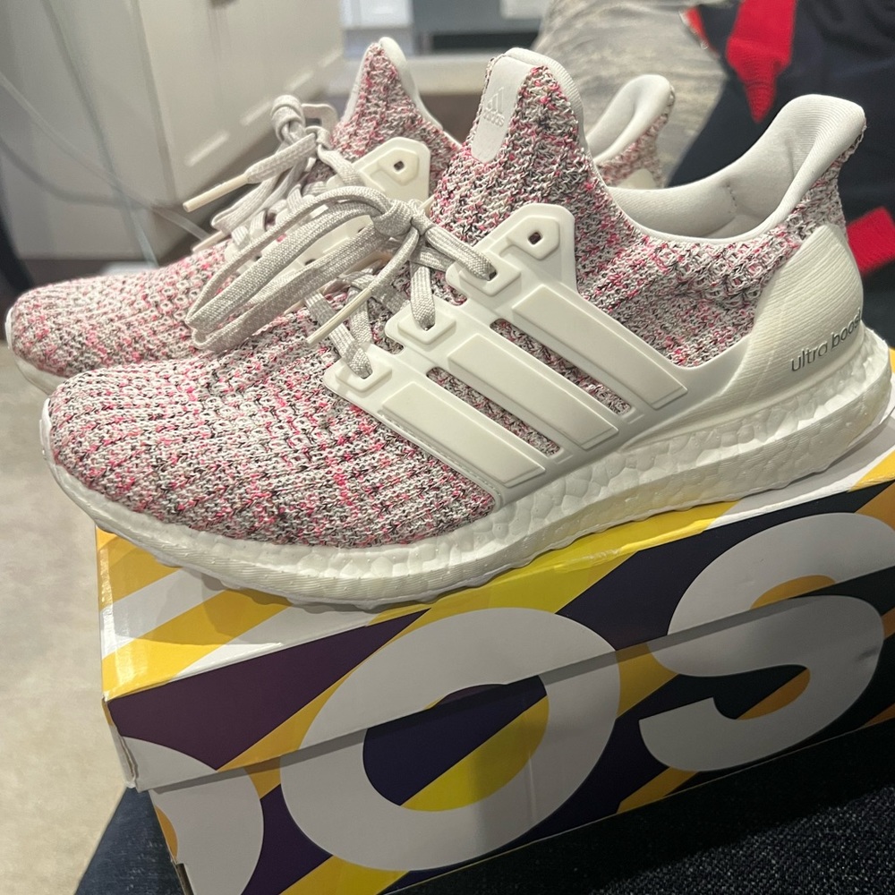 Adidas pink and white ultra boost. Size 7.5. Very good condition